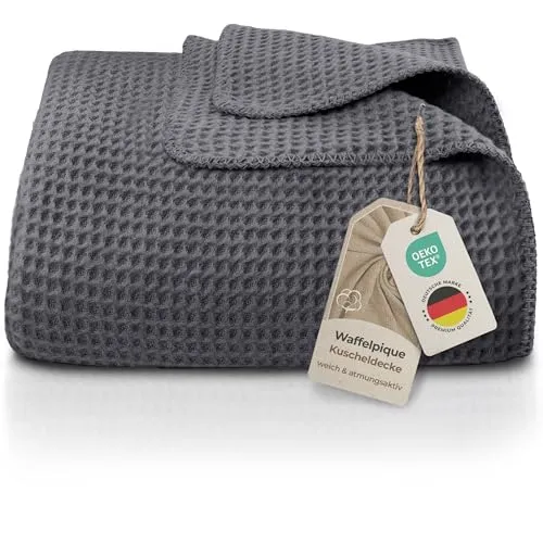 LAYNENBURG Wohndecke Waffelpique aus Baumwolle - Kuschelige Wohndecke in Waffelpique-Optik, ideal für jedes Zuhause. Hergestellt aus 60% Baumwolle, pflegeleicht und atmungsaktiv – perfekt für jede Jahreszeit.