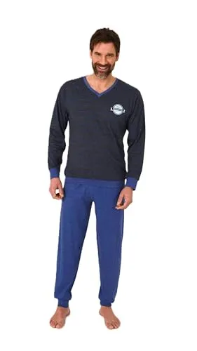 Normann Herren Langarm Schlafanzug Pyjama mit Bündchen in eleganter Streifenoptik, Farbe:blau, Größe:52