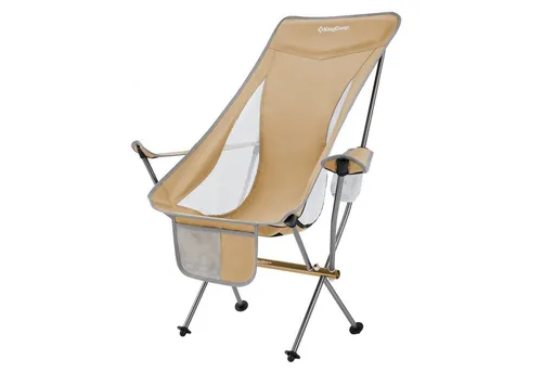 KINGCAMP Cataby Deluxe Campingstuhl - Faltbarer Strandstuhl mit hoher Rückenlehne - Camping-Möbel mit hohem Komfort dank atmungsaktivem Mesh-Gewebe, cleverer Tasche und praktischem Getränkehalter, ideal für entspannte Tage im Freien.