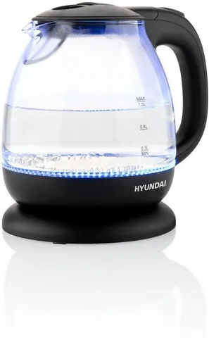 Hyundai Wasserkocher VK101, 1 l, 1100 W - Wasserkocher mit 1 Liter Fassungsvermögen und 1100 W Leistung, schnelle Erhitzung, automatische Abschaltung und elegante Edelstahl-Glas-Kombination für sicheres Kochen.