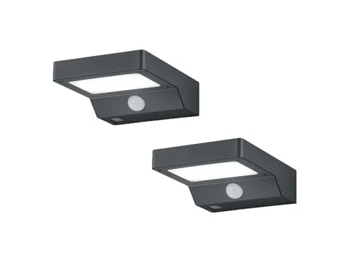 LED Solar Wandleuchten Set - Außenleuchten für Garten und Fassade - 2er Set wetterfeste Außenwandleuchten mit Bewegungssensor, ideal für Eingangsbereiche und Terrassen. Genießen Sie blendfreies Licht und einen schönen Lichteffekt.