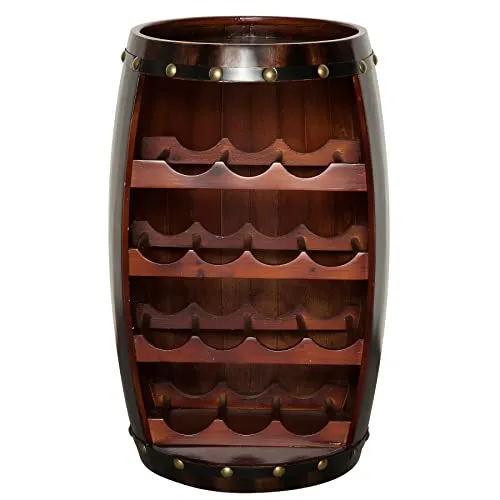 Massives Weinregal Bodega 60cm Coffee braun - Weinregal aus hochwertigem Tannenholz mit Platz für 14 Flaschen, ideal für Ihre Hausbar. Authentisches Flair durch goldene Nieten und große Ablagefläche.