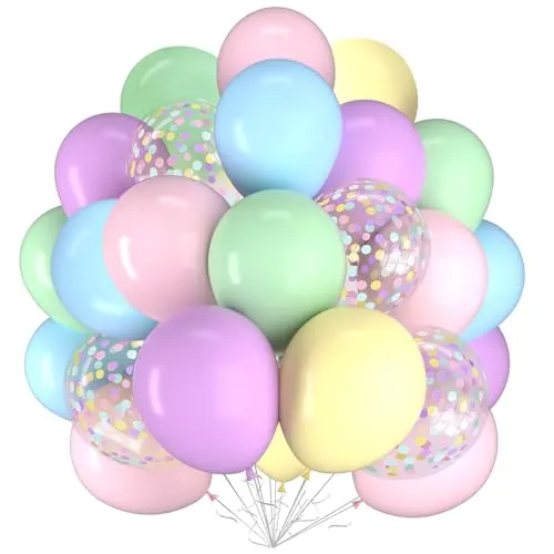 Luftballons Pastell, 62 Stück Helium Ballons Pastellfarben Rosa Blau Lila