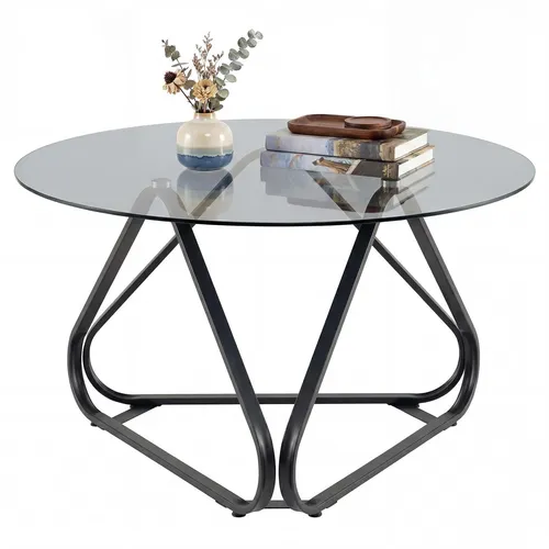 COSTWAY Couchtisch aus gehärtetem Glas & Metallrahmen, 80 cm, Schwarz