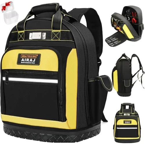 AIRAJ Werkzeugrucksack 43cm Mit Gummiboden, Robustes 1680D, Ergonomischer Rücken, Für Elektriker, Klempner, Wartungsarbeiter