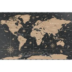ALLboards Magnettafel MetalBoards, Weltkarte 60 x 40 cm - Dekorative Magnetwand im Vintagestyle mit 3D-Weltkarten-Motiv, beschreibbar und abwischbar – ideal für kreative Ideen und die Organisation im Büro oder Zuhause.