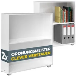 DeubaXXL DE Bücherregal Vela 2er-Set Weiß - Regale mit höhenverstellbaren Einlegeböden für flexiblen Stauraum. Modernes Design, ideal für Bücher oder Bürobedarf – einfach erweiterbar!