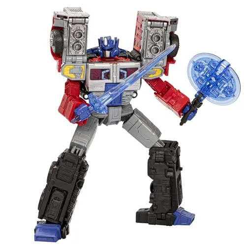 Transformers Legacy United Leader-Klasse G2 Universe Laser Optimus Prime - 19 cm große Action-Figur, wandelbar in 29 Schritte, inklusive Blaster und Energon Axt, ideal für Sammler und Fans