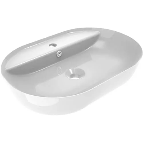 ERCOS Ovales Aufsatzwaschbecken aus Keramik – Weiß glänzend mit Überlauf