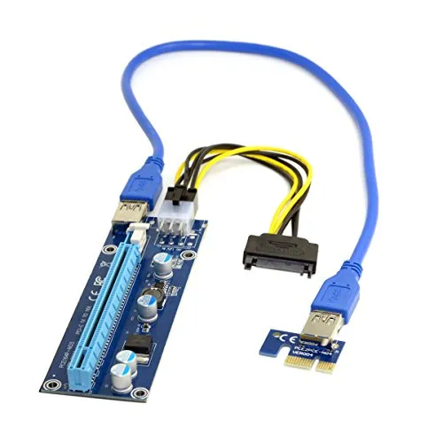JSER PCI-E 1 X-zu-16 X-Mining-Maschine, Extender-Riser-Adapter mit USB 3.0 und 6-poligem Netzkabel