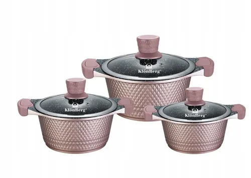 6-teiliges rotes Topfset von KlönBerg - Hochwertiges Induktions-Topfset (6 Teile) in eleganter roter Farbe, ideal für alle Herdarten. Marmorierte Antihaftbeschichtung sorgt für schnelles und einfaches Kochen.