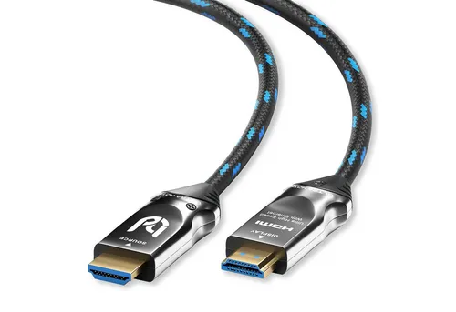 Ultra HDTV 8K HDMI-Kabel - 10m, Glasfaser, Ultra High Speed HDMI 2.1 - Erleben Sie brillante 8K-Bilder mit diesem hochwertigen HDMI-Kabel. Inklusive Knickschutz und vergoldeten Kontakten für eine zuverlässige Datenübertragung. Ideal für anspruchsvolle Anwendungen.