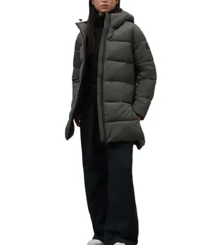 ECOALF Langer Steppmantel mit Kapuze, Grün, Thermo-Design für den Winter, Größe XL