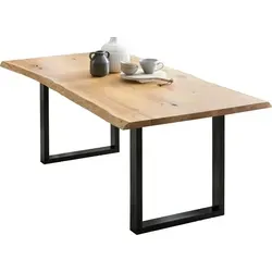 SalesFever Esstisch Baumkante 220 x 100 cm - Esstisch aus massivem Eichenholz mit einzigartiger Baumkante und schwarzem Metallgestell, ideal für stilvolle Essbereiche.