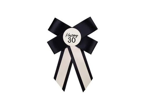 partydeco Dekoband, Geburtstagsschleife 11x17cm Happy 30 Ivory / Schwarz