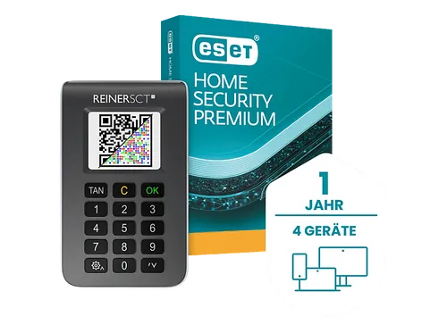 ReinerSCT tanJack photo QR+ Card-Reader - Innovativer Card-Reader mit integrierter ESET Home Security Premium für maximales Online-Schutz und sichere Online-Transaktionen.