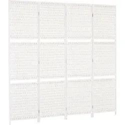 HOMCOM Paravent Innenraum 4 Panel - Faltbarer Raumteiler aus Pinienholz und Bambus mit 2 Regalen, ideal für flexible Raumgestaltung und zusätzliche Privatsphäre.