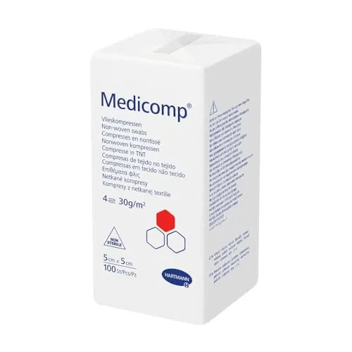 Medicomp Vlieskompressen 5 x 5 cm , 4fach, unsteril 100 Stück in Papierbeuteln