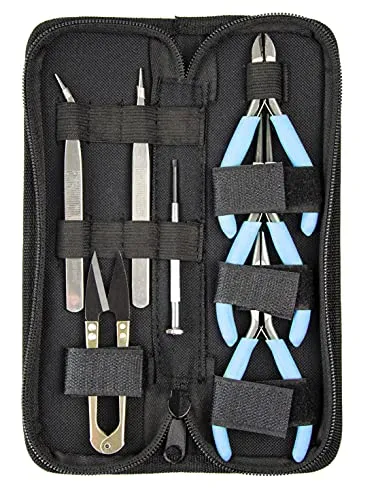 Bastel-Set in Tasche mit 3 Zangen, 2 Pinzetten, Federschere und Schraubendreher