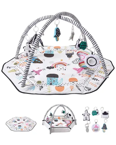 VEVOR Spielmatte Erlebnisdecke mit Spielbogen und 6 Spielzeugen - Spiel- & Puzzelmatten, gemütliche 106x106 cm große Matte aus weichem Pfirsichhautsamt mit 6 sensorischen Spielzeugen für ein abwechslungsreiches Spielerlebnis.