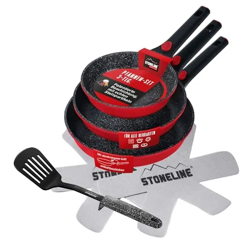 STONELINE SMART Pfannenset 6-teilig – Flexibel Kochen mit abnehmbaren Griffen - Das STONELINE SMART Pfannenset bietet drei Bratpfannen in verschiedenen Größen und abnehmbaren Griffen für maximale Flexibilität. Ideal für alle Herdarten, auch Induktion. Genießen Sie müheloses Braten und einfache Reinigung dank der einzigartigen Antihaftbeschichtung.