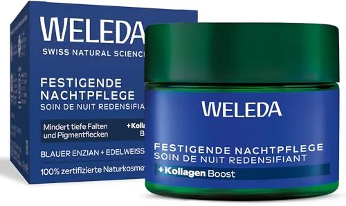 WELEDA Bio Festigende Nachtpflege Blauer Enzian & Edelweiß - Anti Aging Gesichtscreme 40ml - Nachtpflege für anspruchsvolle Haut ab 50, aktiviert die Zellerneuerung und mindert Falten sowie Pigmentflecken mit veganem Collagen+ Active Complex.