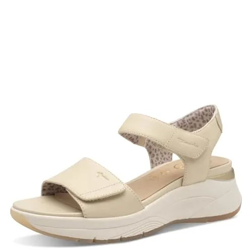 Tamaris Comfort Damen Sandalen flach aus Leder mit Klettverschluss - Beige, 40 EU - Wanderschuhe mit Multi-Adjustable-Technologie für individuelle Passform und extra leichter Sohle für unbeschwertes Laufgefühl. Hochwertiges Leder sorgt für Komfort und Langlebigkeit.