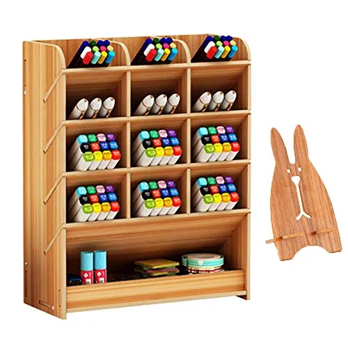 Vikmyer Hölzerner Schreibtischorganisator Multifunktionale Desktop Schreibwaren Stifthalterbox für das Home Office School Supply-Lagerregal (Kirsche)