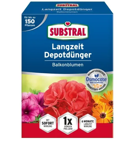 Substral Balkonblumen Langzeit Depotdünger, 1,5kg - für Geranie, Surfinie, Dipladenie, Petunie, Fuchsie, Begonie, u.a.