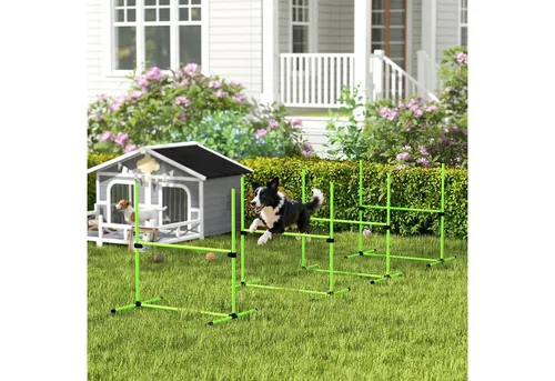 PawHut Agility-Hürde mit Hürden, Slamonstangen, Bodenstangen, Tragetasche, Kunststoff, Agility Set (4-tlg) für Hundetraining, Spiele Training, Grün