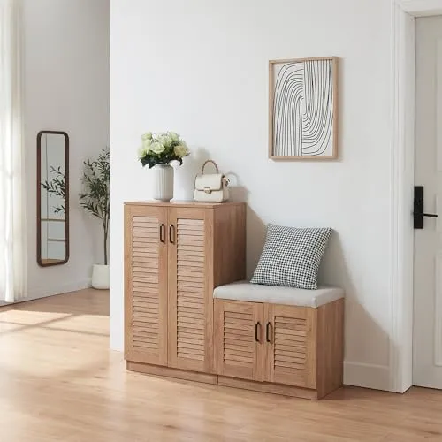 [en.casa] Schuhschrank Eiche mit 9 Fächern und Sitzbank 120x97x36 cm