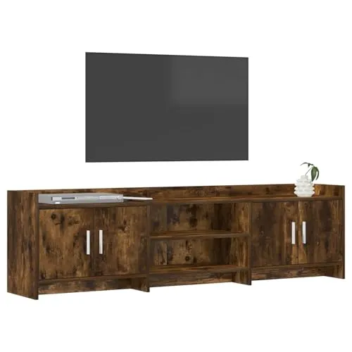 vidaXL TV-Schränk 168 x 33 x 47 cm - Geräucherte Eiche Holzwerkstoff - Modernes TV-Lowboard in eleganter Form, ideal für stilvollen Stauraum. Robuste Holzwerkstoffe sorgen für Langlebigkeit und praktische Metallgriffe erleichtern den Zugang. Perfekt für dein Wohnzimmer!