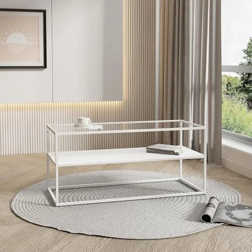 [en.casa] Couchtisch Solund – Eleganter Beistelltisch mit Glasplatte - Beistelltisch fürs Wohnzimmer mit robustem Stahlgestell für stabilen Stand und zusätzlichem Stauraum für eine aufgeräumte Wohnfläche.