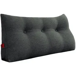 Produktbild Großes Bettruhe Keilkissen, Lang Lesekissen, Dekoratives Kopfteilkissen, Dreieckiges Rückenkissen, Loungekissen Für Tagesbett Oder Couch, Leinenmischung Dunkelgrau, 160cm - Vercart