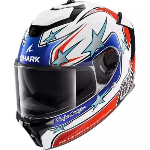 Shark Spartan GT Pro Flagstaff Weiß Rot Blau Gr. M 57/58 - Motorradhelm mit Shark Emergency Release System und doppeltem Venturi-Effekt-Extraktor für optimale Belüftung und Sicherheit.