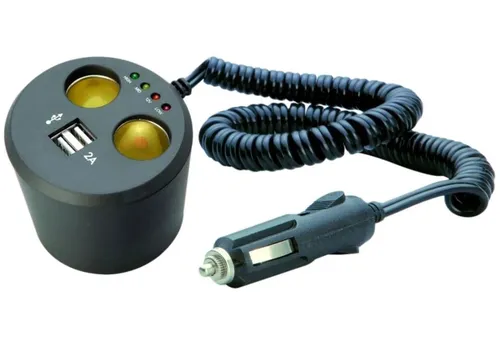 Doppel-Steckdose 12V 24V Zigarettenanzünder 2x USB Verteiler Auto Getränkehalter