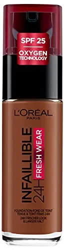 L'Oréal Paris Make up, Wasserfest und langanhaltend, Flüssige Foundation mit LSF 25, Infaillible 32H Fresh Wear Make-up, Nr. 380 Espresso, 30 ml