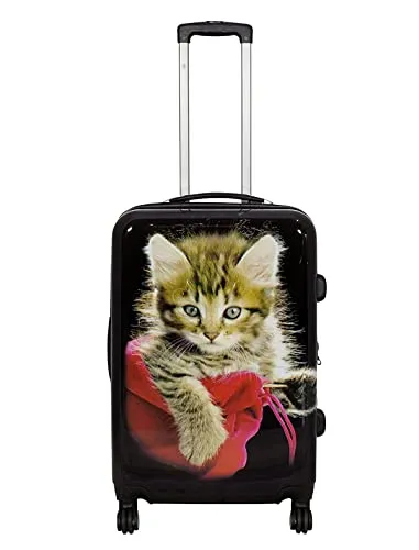 Bowatex 35 Li Bunter Katze Trolley - Hartschalenkoffer mit süßem Katzenmotiv, wasserfest und leicht mit nur 2,7 kg. Ideal für Reisen mit einem Packvolumen von 30-35 Litern und ausgestattet mit 4 leisen 360° Rädern.