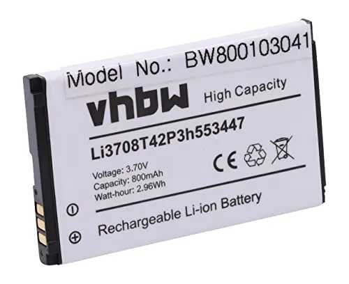 vhbw Akku Ersatz für Li3707T42P3h553447, Li3708T42P3h553447 für Handy Smartphone Telefon (800 mAh, 3,7 V, Li-Ion)