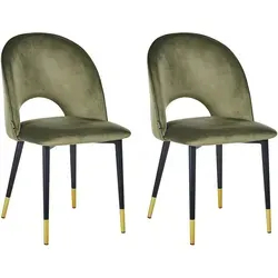 BELIANI Esszimmerstuhl 2er Set Olivgrün Samtstoff - Esszimmerstühle im glamourösen Retro-Stil mit gepolsterter, samtiger Oberfläche und eleganten schwarzen Metallbeinen mit goldenen Akzenten. Ideal für stilvolle Wohnräume und höchste Bequemlichkeit.