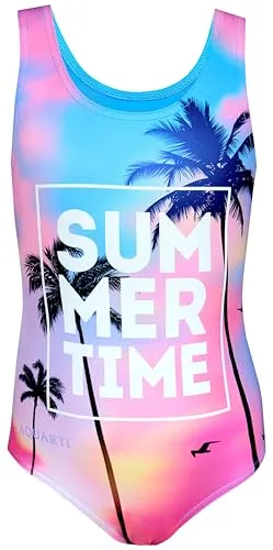 Aquarti Mädchen Badeanzug mit Ringerrücken - Kinder-Bademode mit buntem Print, ideal für den Sommer und sorgt für Bewegungsfreiheit beim Schwimmen.