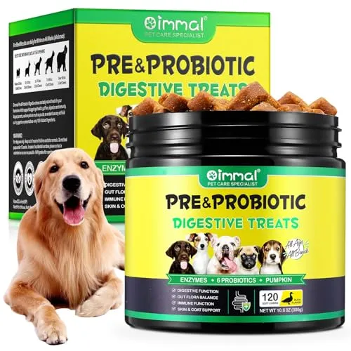 Probiotische Kausnacks für Hunde mit Präbiotika & Verdauungsenzymen (6 Bakterienkulturen, Bacillus Subtilis DE111, Kürbis)
