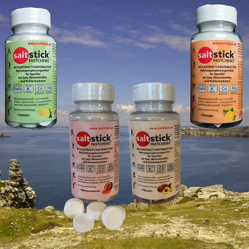 SaltStick Fast Chews Elektrolyt-Kautabletten - Lemon - Nahrungsergänzungsmittel für Sportler, ideal zur schnellen Elektrolytversorgung während intensiver Belastungen, glutenfrei und rein vegetarisch.