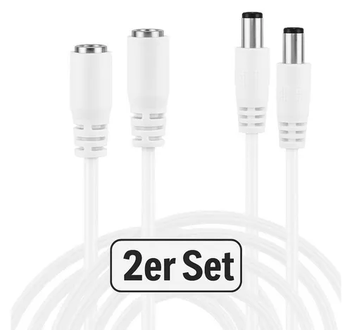 Wicked Chili 3m Verlängerungskabel für Hue Lightbar (2er Set weiss) Verlängerungskabel, Hohlstecker , Hohlsteckerbuchse (300 cm), 3m DC-Verlängerungskabel für Philips Hue Play Lightbar color ambience