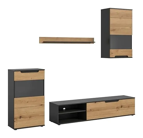 Moderne Wohnwand in Grau – Maße: B: 246 cm, H: 182 cm - Stylische Wohnwand in Grau, ideal für Ihr Wohnzimmer. Hochwertige Materialien garantieren Langlebigkeit. Maße: 246x182 cm. Jetzt 10€ Willkommens-Gutschein bei Newsletter-Anmeldung sichern!