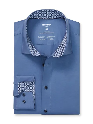 OLYMP Luxor 24/Seven Langarmhemd Herren, N-Gr. 44, blau - Business- & Abendmode für Herren, atmungsaktives Jerseyhemd mit modern fit für optimalen Tragekomfort bei Meetings.