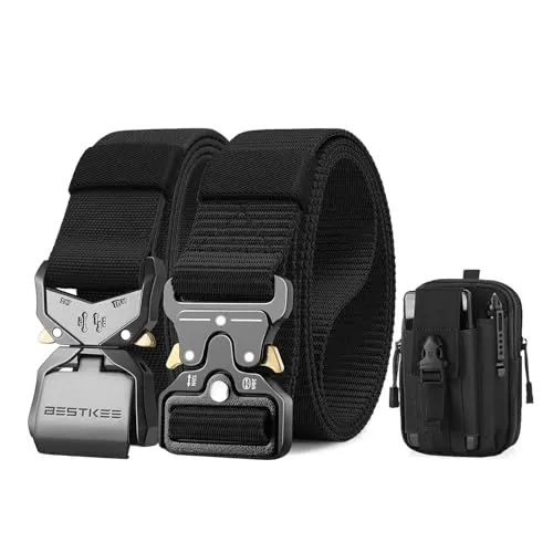 BESTKEE 2er Herren Taktischer Gürtel, 3.8cm Gürtel Herren, Militär Wandern Arbeitgürtel, Geschenk mit taktischem Molle-Beutel