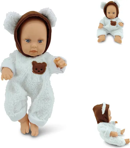 Moni Kinderpuppe Bear und Baby 30 cm - Babypuppe mit beweglichem Körper, inklusive Schnuller und Kuscheltier, fördert spielerisch die sozialen Kompetenzen und Feinmotorik von Kindern ab 18 Monaten.
