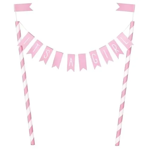 Unique Party Supplies 73370 Kuchenwimpel-Dekoration - Rosa Herzchen Babyparty
