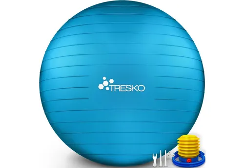 Tresko Gymnastikball Anti-Burst, Ø 55 cm, blau - Robuster Gymnastikball mit Anti-Burst-System, ideal für Training und als Sitzgelegenheit. Belastbar bis 300 kg, inklusive Luftpumpe und Übungsanleitung. Perfekt für Kräftigungs- und Reha-Übungen.